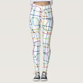 Leggings med färgglada linjekonst-mönster