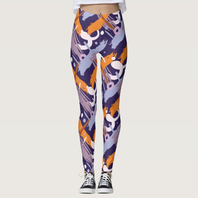 Leggings med lila penselmönster (Framsida)