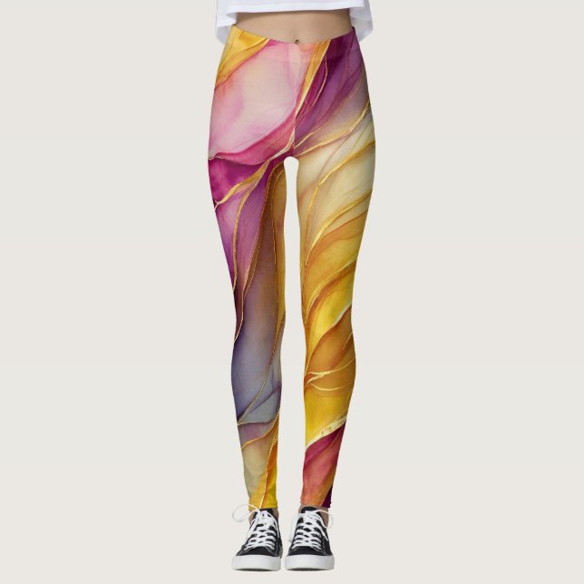 Leggings med livfulla färgvågor (Framsida)