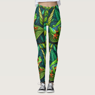 Leggings med livfulla gröna blad och färgglada