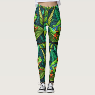 Leggings med livfulla gröna blad och färgglada 