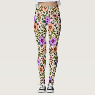 Leggings med livlig blommönster i lila