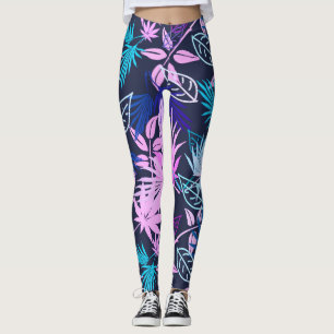 Leggings med palmlöv tropiskt mönster