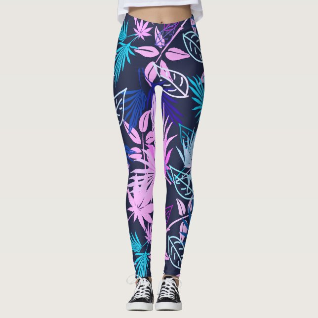 Leggings med palmlöv tropiskt mönster (Framsida)