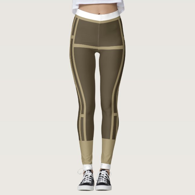 Leggings Mondrian Inspired Brown Beige 3 (Framsida)