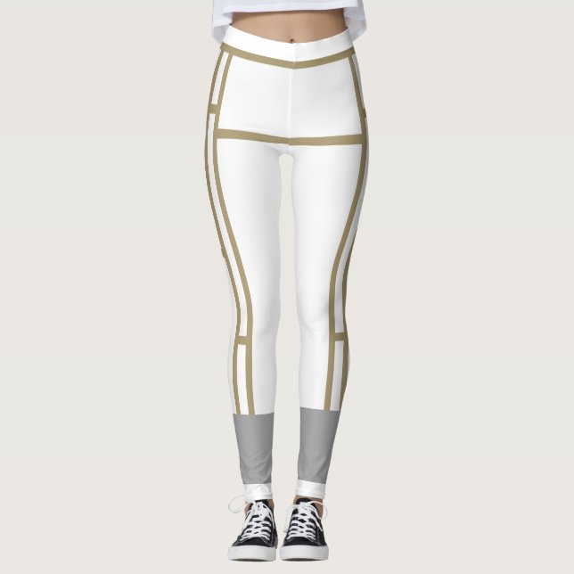 Leggings Mondrian Inspired White Beige 1 (Framsida)