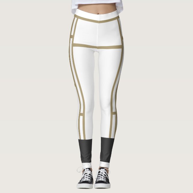 Leggings Mondrian Inspired White Beige 2 (Framsida)