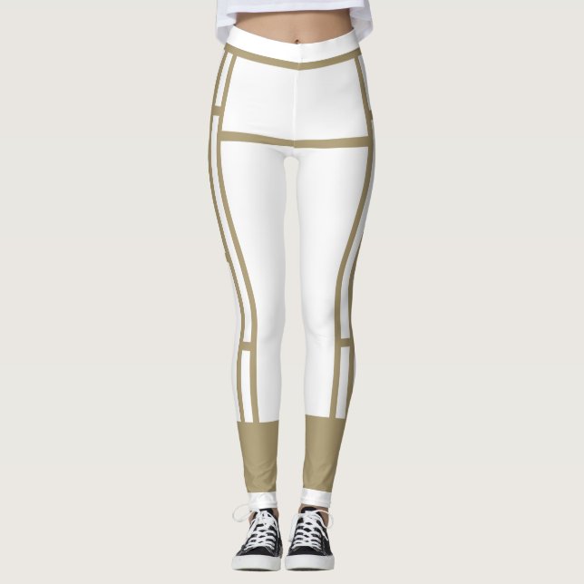Leggings Mondrian Inspired White Beige 4 (Framsida)