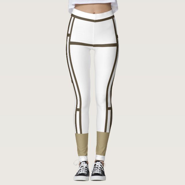 Leggings Mondrian Inspired White Brown 3 (Framsida)
