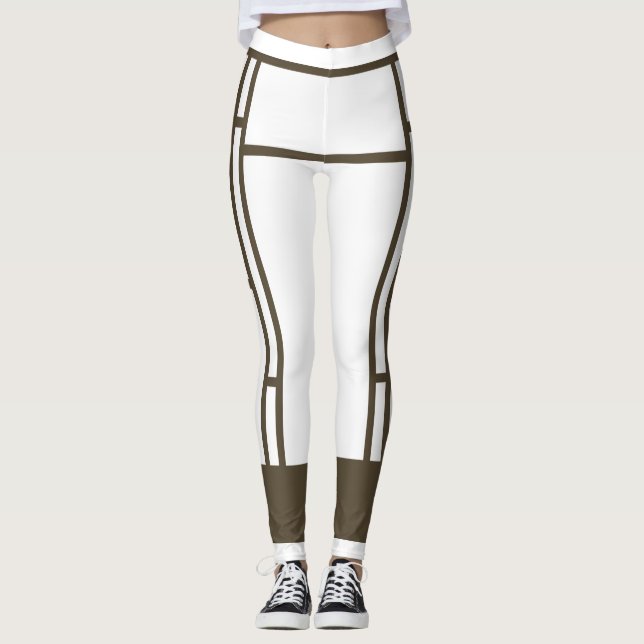 Leggings Mondrian Inspired White Brown 4 (Framsida)