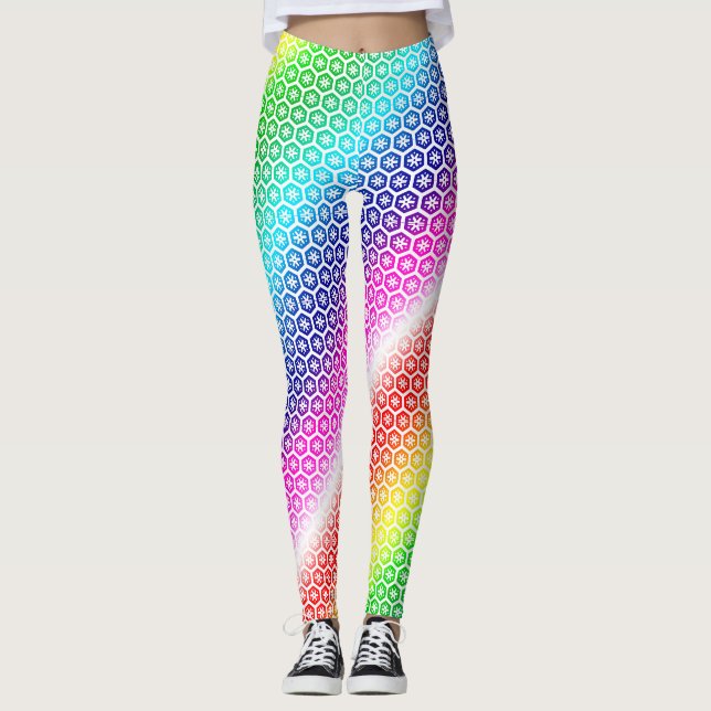 Leggings - Rainbow Färger in White Graphic (Framsida)