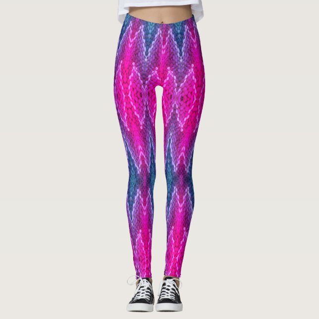Leggings - Rosa och Blue Kaleidoscope Mönster (Framsida)