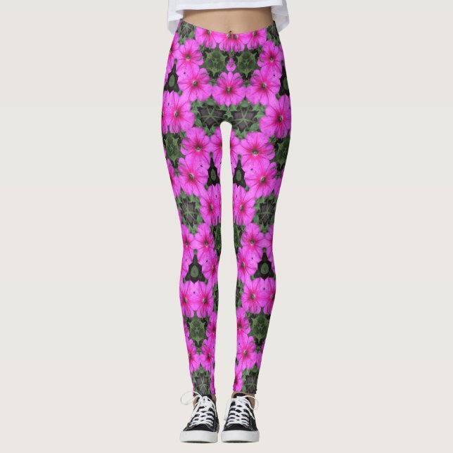 Leggings ~ Rosa petunias med grönt ~ Original (Framsida)