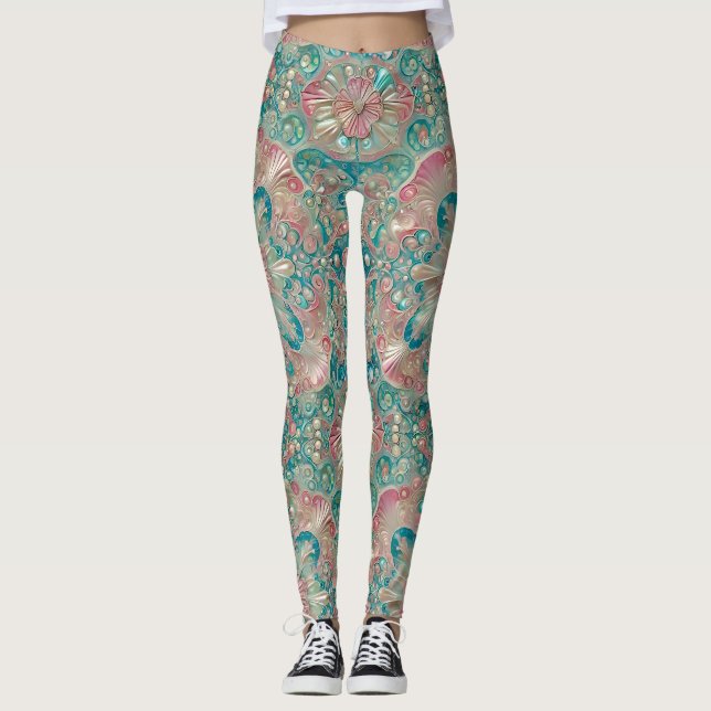 Leggings ~ Snäckor Turcoise Rosa ~ (Framsida)