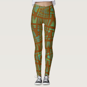 Leggings Tribal Mönster Yoga Byxor Brown Grönt