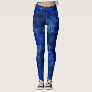 Leggings Tropisk Marinblå Neon Botaniska blad