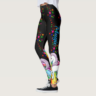 LEGGINGS Unicorn Rainbow Magic Byxor Women Black