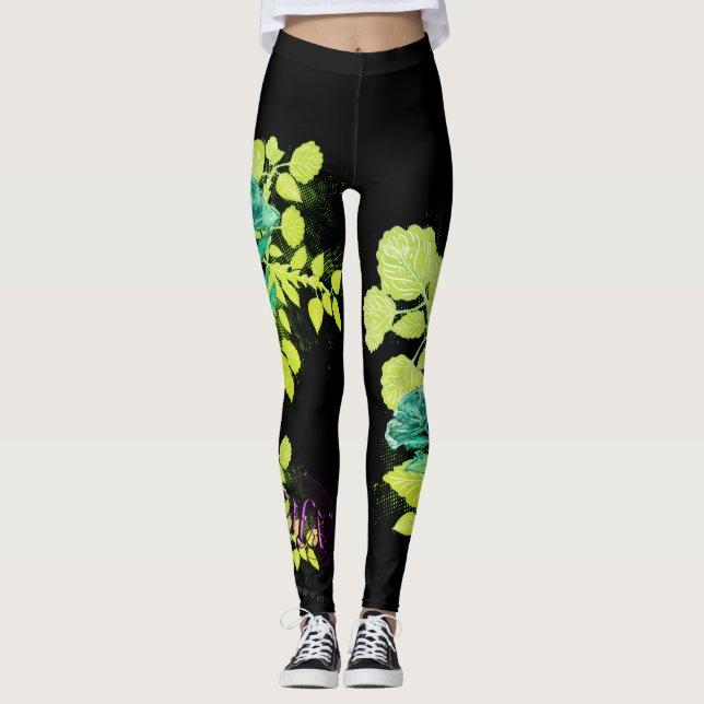 Leggings Vinta Geisha green Flowers (Framsida)