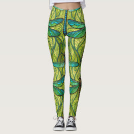 Leggings with a vibrant dragonfly pattern
