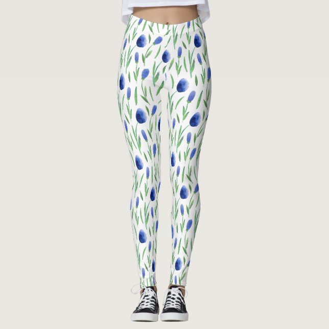 Leggings Women - Blue Flowers Pattern (Framsida)