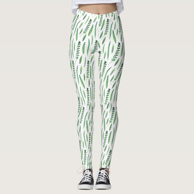 Leggings Women - Green Leaves Pattern (Framsida)