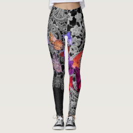 LEGGLINGS ANTIK SPETS MÖNSTER MED FJÄRILAR LEGGINGS