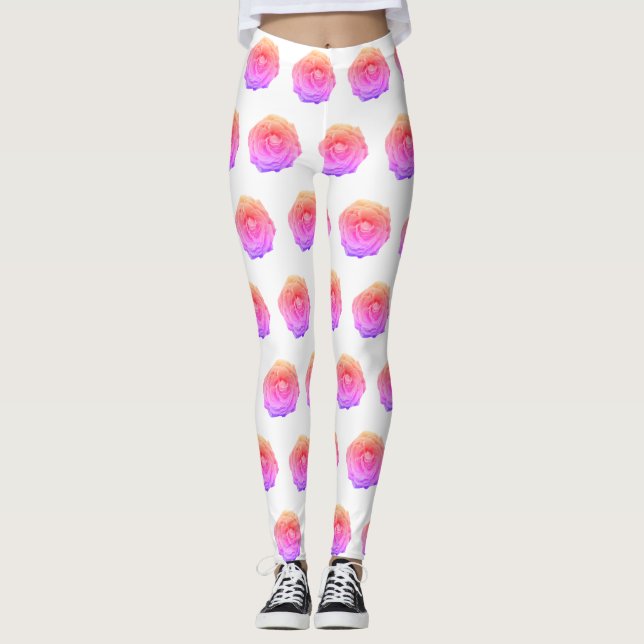 Leggningar i rosa ros Blommar Mönster Leggings (Framsida)