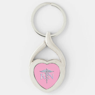 Legitimerad sjuksköterskaRN-Caduceus på Light - Twisted Heart Silverfärgad Nyckelring