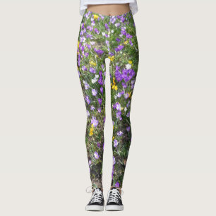 Legning av flera Färg Crocus Vår blommor Leggings