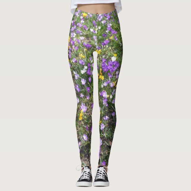 Legning av flera Färg Crocus Vår blommor Leggings (Framsida)
