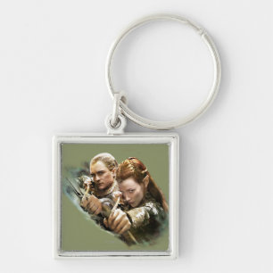 LEGOLAS GREENLEAF™- och TAURIEL™-grafik Fyrkantig Silverfärgad Nyckelring