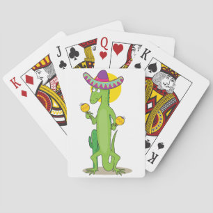 Leguan i en Sombrero som leker kort Casinokort