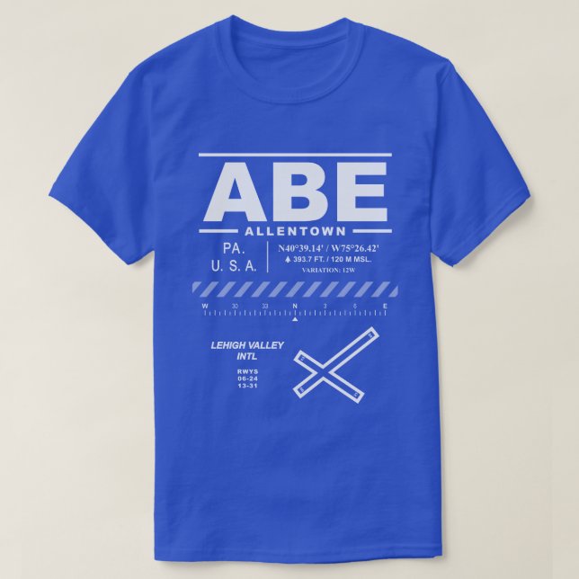 Lehigh Valley Internationell Airport ABE T Shirt (Design framsida)