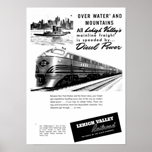 Lehigh Valley Railroad - New Diesel Power 1950 Poster (Framsidan)