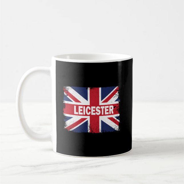 Leicester England City With United Kingdom Flagga Kaffemugg (Vänster)