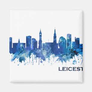 Leicester England Skyline Blue Magnet