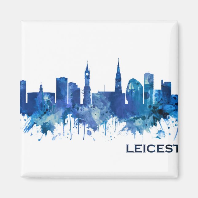 Leicester England Skyline Blue Magnet (Framsidan)