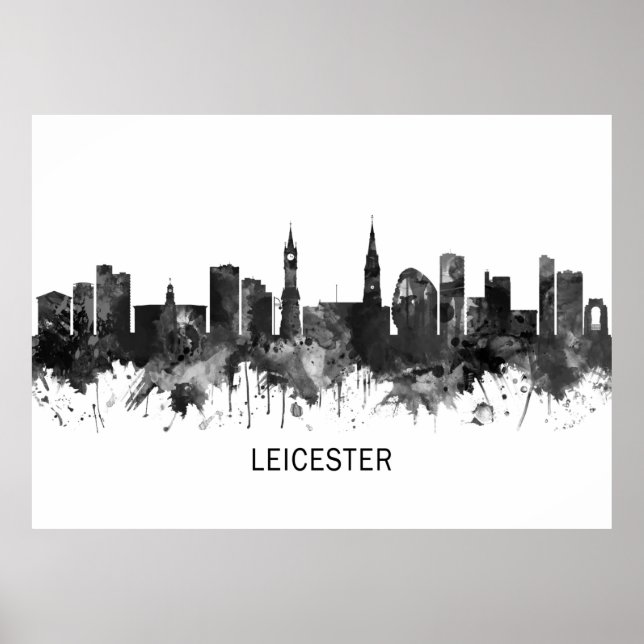 Leicester England Skyline BW Poster (Framsidan)