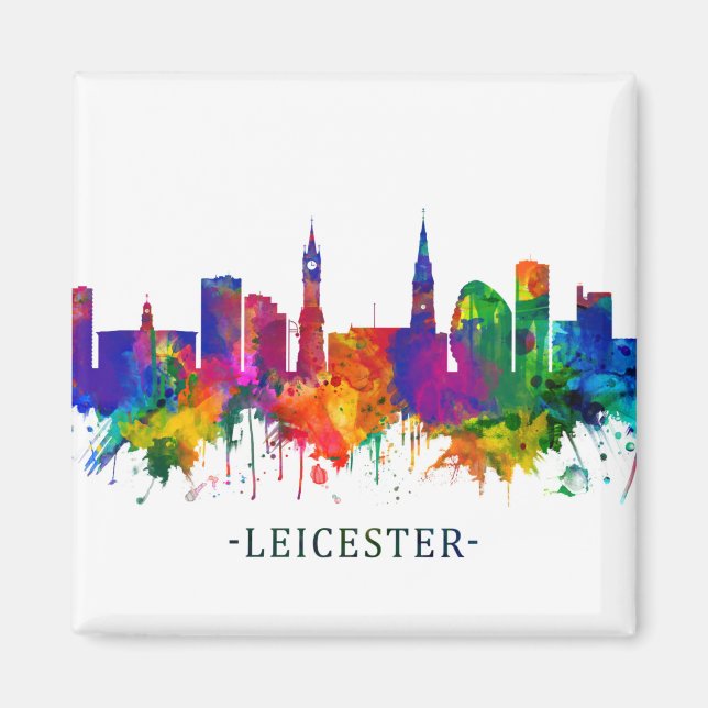 Leicester England Skyline Magnet (Framsidan)
