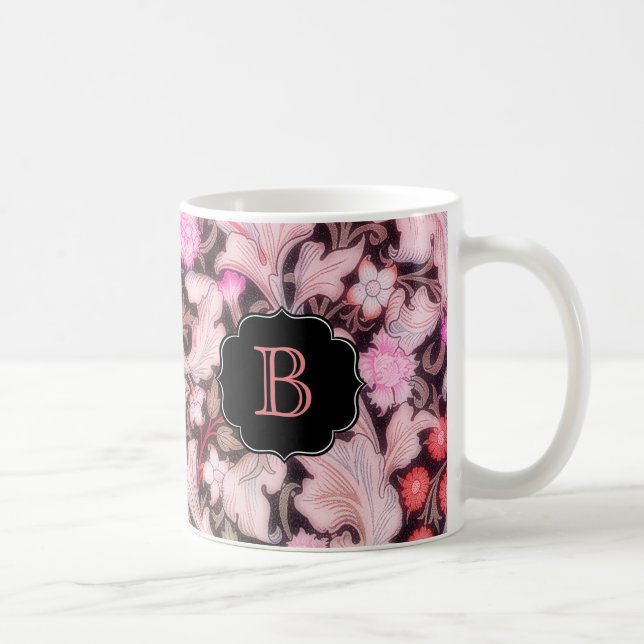Leicester Rosa Blommönster med Monogram Kaffemugg (Höger)