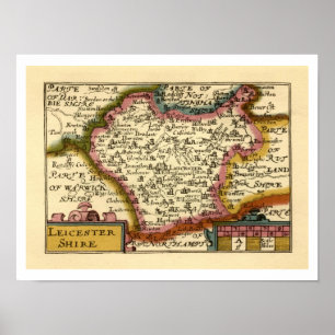 Leicestershire County England Old Antiquarian Kart Poster
