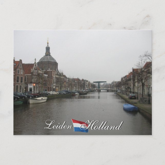 Leiden Canal och Church Cityscape Holland Postcard Vykort (Framsida)