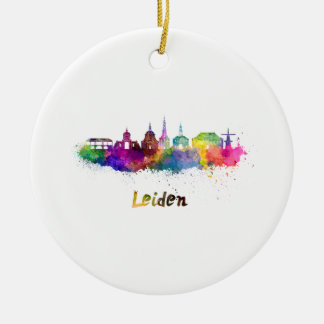 Leiden skyline i vattenfärg julgransprydnad keramik