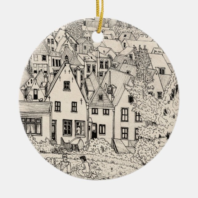 Leiden South Holland Nederländerna Pen Bläck Teckn Julgransprydnad Keramik (Framsidan)