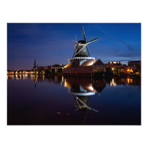Leidschendam kvarn med reflektion nattetid fototryck
