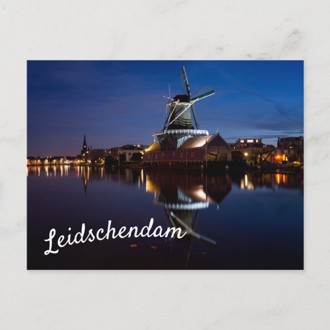 Leidschendam kvarn med reflexion nattetid vykort (Framsida)