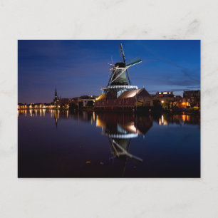 Leidschendam kvarn med reflexion nattetid vykort