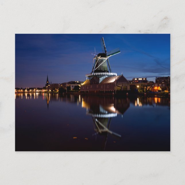 Leidschendam kvarn med reflexion nattetid vykort (Framsida)