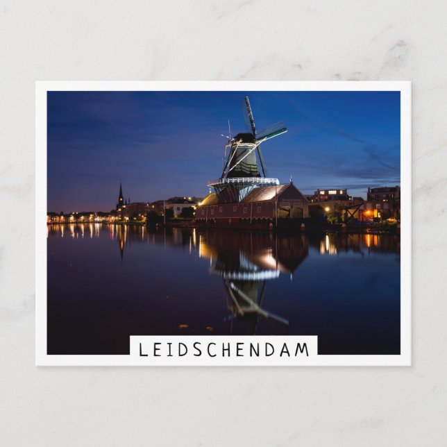 Leidschendam kvarn med reflexion nattetid vykort (Framsida)