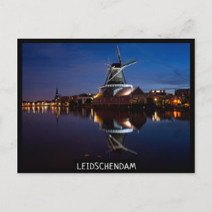 Leidschendam kvarn med reflexion nattetid vykort